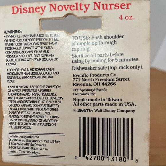 Vtg Evenflo Disney Babies Donald Duck Nursery Bottle 4 Oz Clear Plastic w Cap - Picture 7 of 7